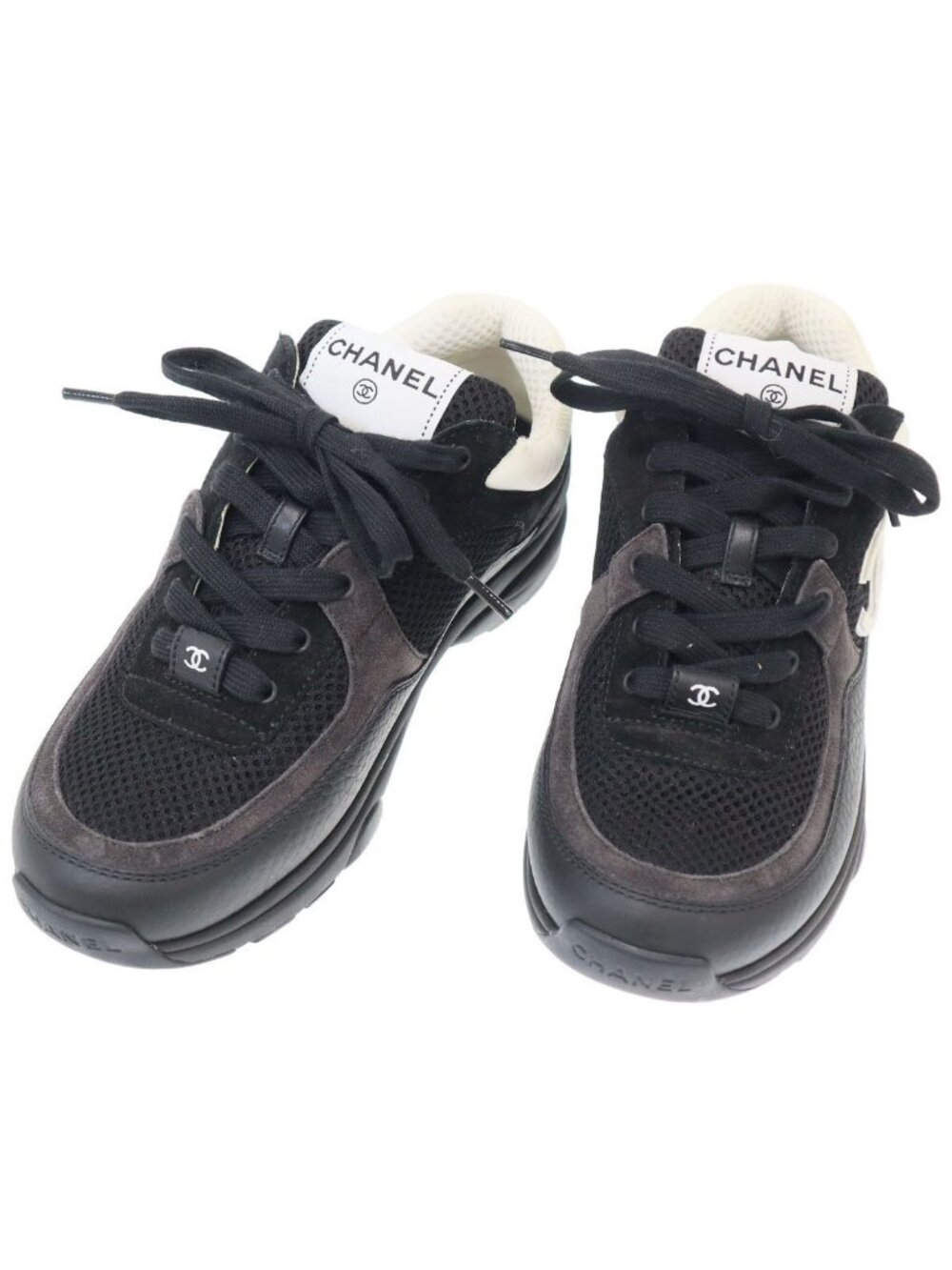 Chanel CC Logo Mesh Suede Leather Sneakers Black
